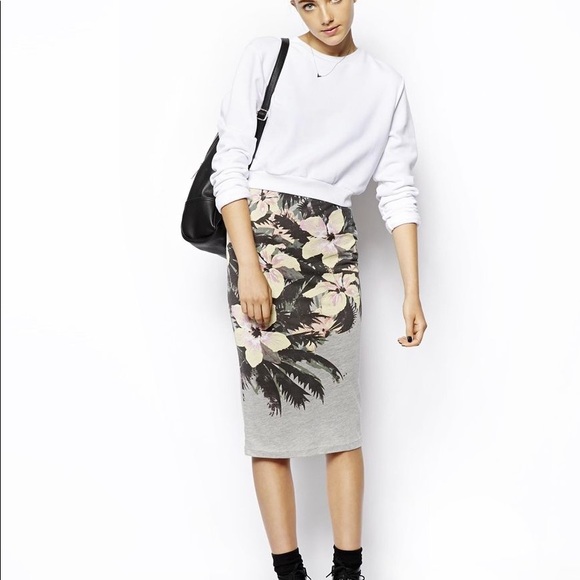 NWT! ASOS Hawaiian Floral Print Maxi Midi Pencil Skirt Size 8 Back Slit - Picture 8 of 9